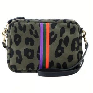 The Clare V. Midi Sac Army Pablo Cat Suede Mini Stripes Crossbody Bag